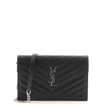 Saint Laurent Classic Monogram Wallet on Chain Matelasse Chevron Leather Small