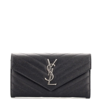Saint Laurent Classic Monogram Flap Wallet Matelasse Chevron Leather Large