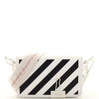 Off White Binder Clip Flap Bag Striped Leather Mini
