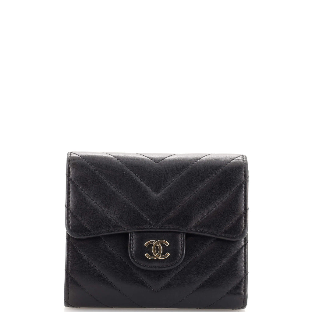 Chanel CC Compact Classic Flap Wallet Chevron Lambskin Black 18547135