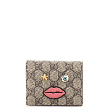 Gucci Face Flap Card Case GG Coated Canvas with Applique