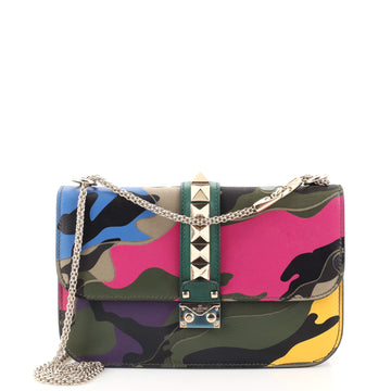 Valentino Garavani Glam Lock Shoulder Bag Camo Leather and Canvas Medium
