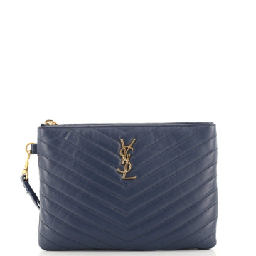 Saint Laurent Classic Monogram Wristlet Pouch Matelasse Chevron Leather Small