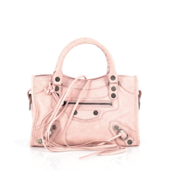 Balenciaga City Flat Studs Handbag Leather Mini Pink 1854901