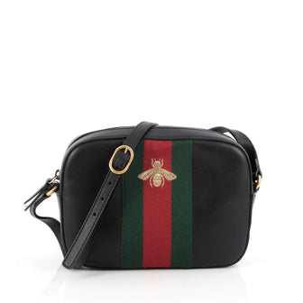 Gucci Bee Web Camera Bag Leather Black 1854903