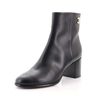 Chanel Women's CC Cap Toe Ankle Boots Leather