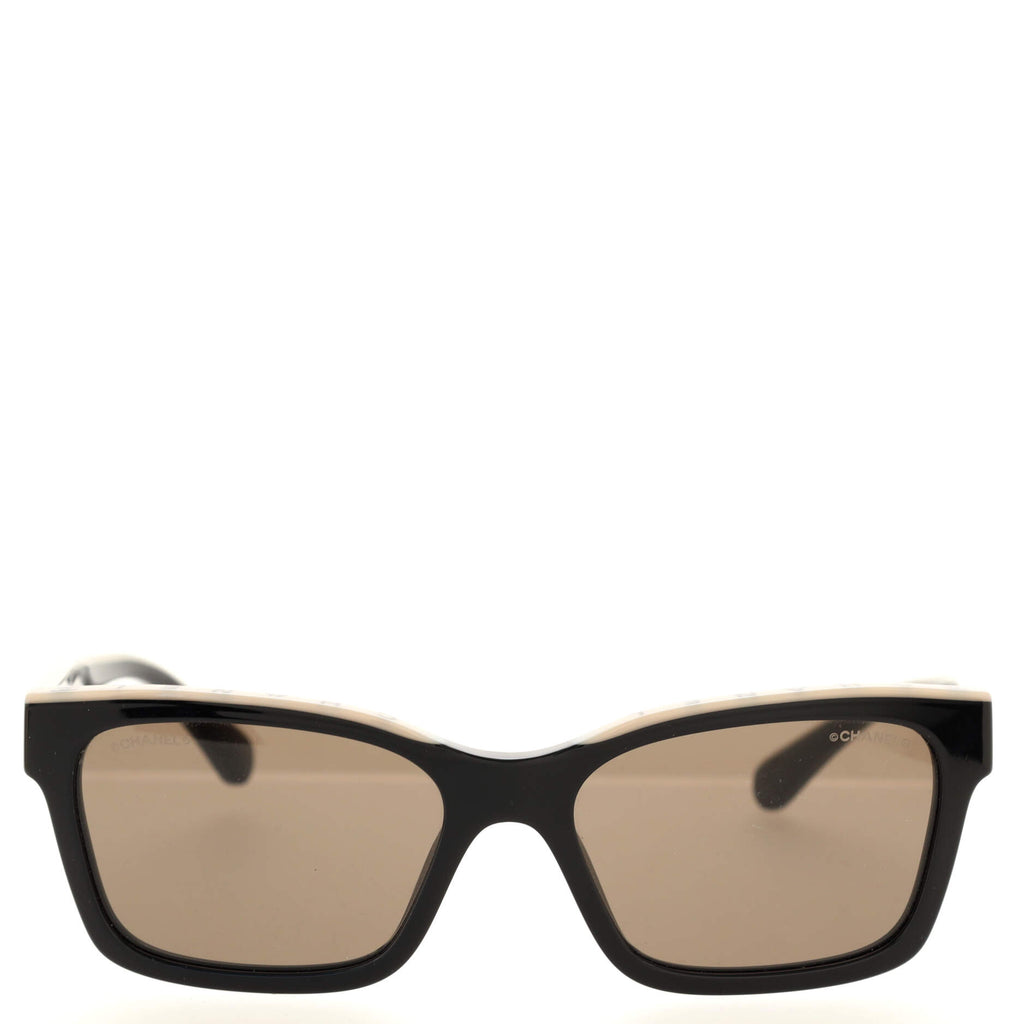 Chanel Logo Rim Square Sunglasses Acetate Black 1855126