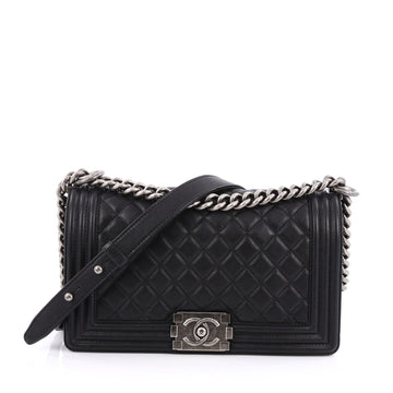 Chanel Boy Flap Bag Quilted Lambskin Old Medium Black