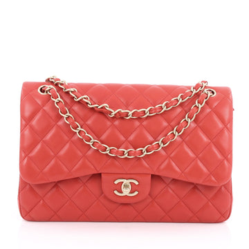 Chanel Classic Double Flap Bag Quilted Lambskin Jumbo Red
