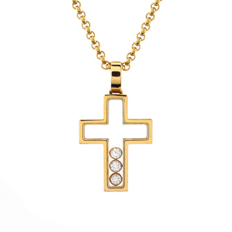Chopard Happy 3 Diamonds Cross Pendant Necklace 18K Yellow Gold with Floating Diamonds