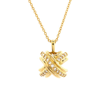 Tiffany & Co. Signature X Pendant Necklace 18K Yellow Gold with Diamonds