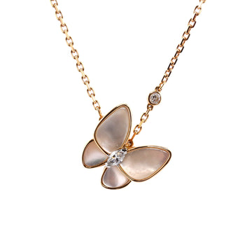 Van Cleef & Arpels Two Butterfly Pendant Necklace 18K Rose Gold with Mother of Pearl and Diamonds