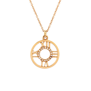 Tiffany & Co. Atlas Open Medallion Pendant Necklace 18K Rose Gold with Diamonds