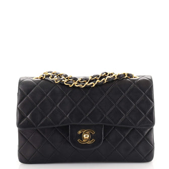 Chanel Vintage Classic Double Flap Bag Quilted Lambskin Small Black  185548106