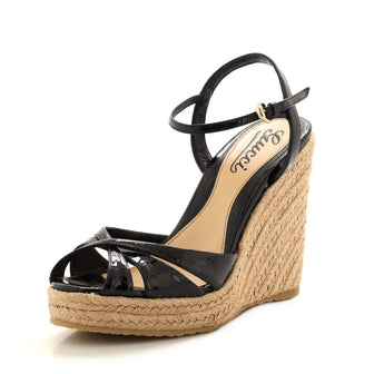 Gucci Women's Wedge Espadrilles Microguccissima Patent