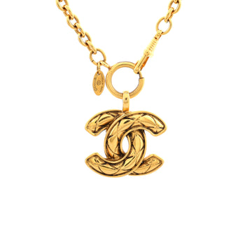 Chanel Vintage Quilted CC Pendant Necklace Metal Large