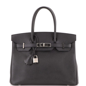 Hermes Birkin Handbag Black Epsom with Palladium Hardware 30