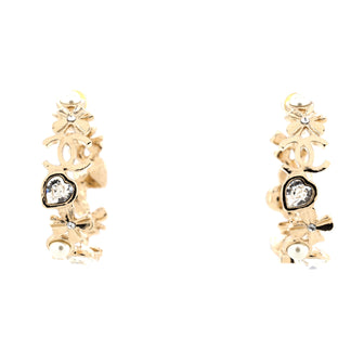 Chanel CC Clover and Heart Drop Earrings Metal with Crystal and Pearls