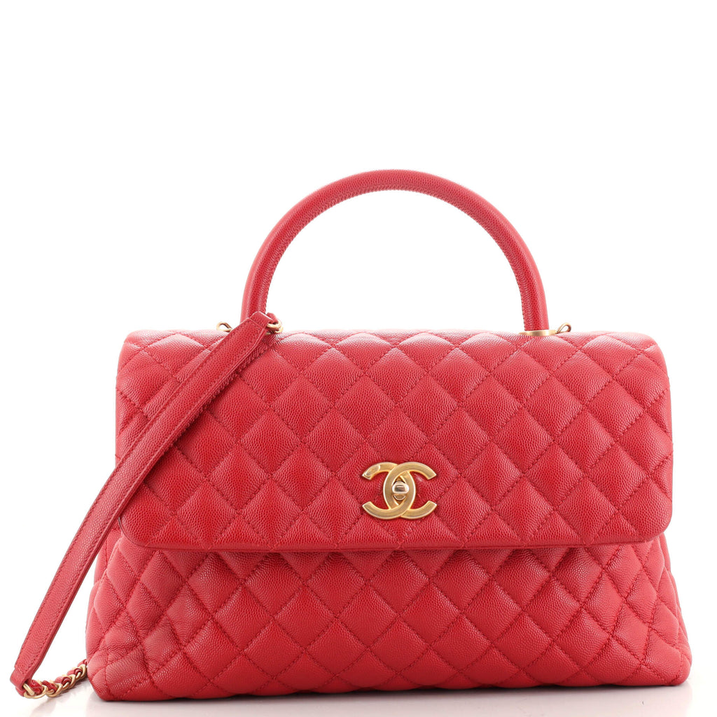Chanel Coco Top Handle Bag Quilted Caviar Medium Red 1855482
