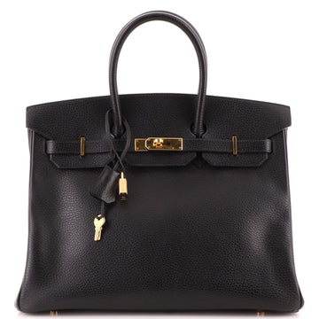 Hermes Birkin Handbag Black Ardennes with Gold Hardware 35