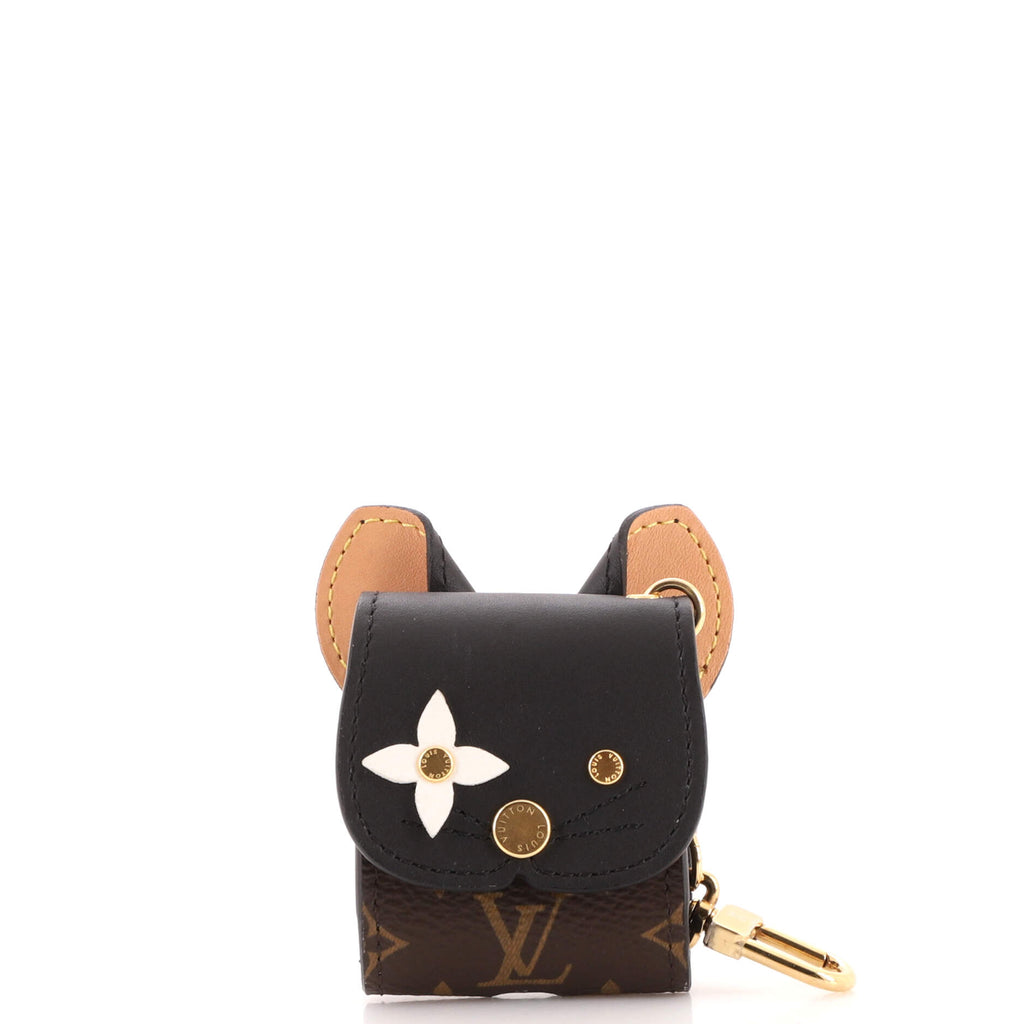 Louis Vuitton Cat Earphone Case Monogram Canvas and Leather Black