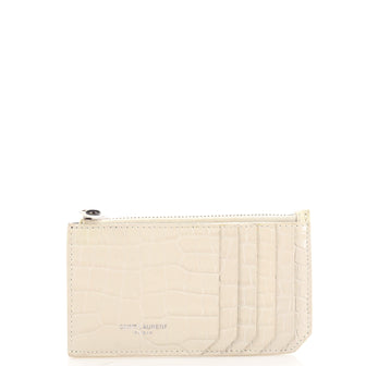 Saint Laurent Fragment Zip Card Holder Crocodile Embossed Leather