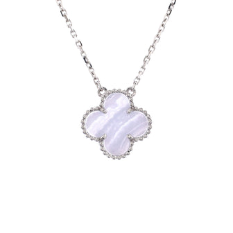 Van Cleef & Arpels Vintage Alhambra Pendant Necklace 18K White Gold and Chalcedony