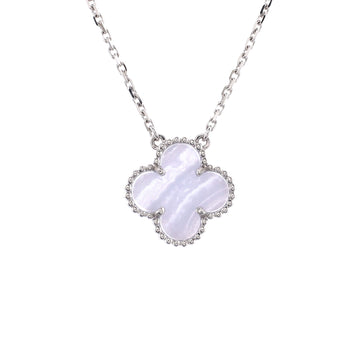 Van Cleef & Arpels Vintage Alhambra Pendant Necklace 18K White Gold and Chalcedony