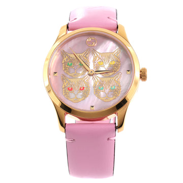 Gucci G Timeless Feline Quartz Watch Stainless Steel and Leather with Mother of Pearl 38