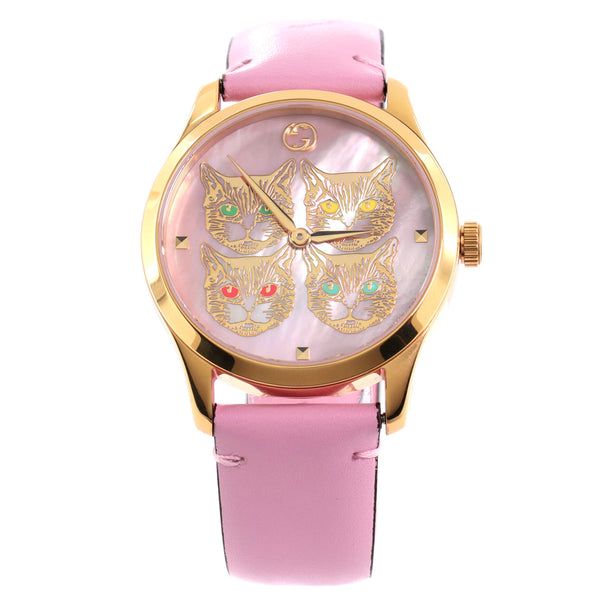 Gucci G Timeless Feline Quartz Watch Stainless Steel and Leather