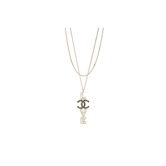 Chanel CC Love Pendant Double Chain Necklace Metal with Enamel and Crystals