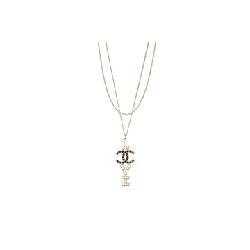 Chanel CC Love Pendant Double Chain Necklace Metal with Enamel and Crystals