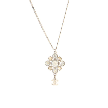 Chanel CC Cluster Drop Pendant Necklace Metal with Crystals