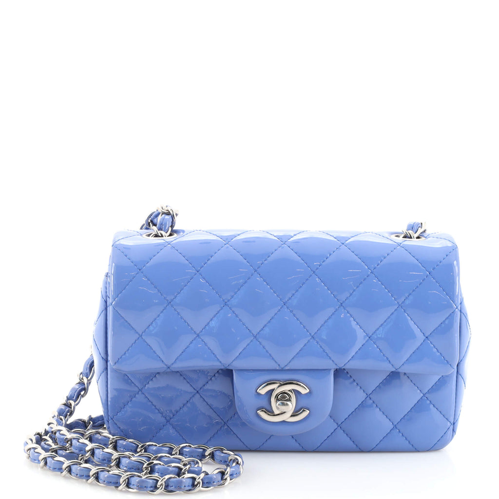Chanel Classic Single Flap Bag Quilted Patent Mini Blue 1855841