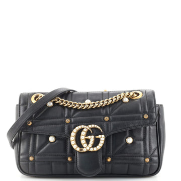 Gucci Pearly GG Marmont Flap Bag Embellished Matelasse Leather Small