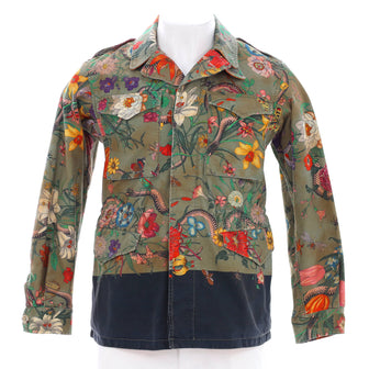 Gucci Men's Flora Snake Utility Jacket Quilted Printed Cotton