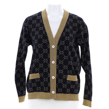 Gucci Women's V-Neck Button Cardigan GG Lame Cotton Blend