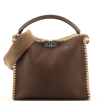 Fendi Peekaboo X-Lite Bag Leather with Raffia Whipstitch Detail Medium