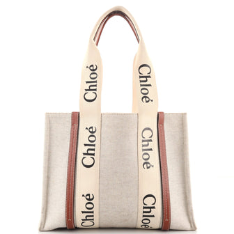 Chloe Woody Tote Canvas with Leather Medium