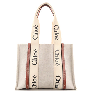 Chloe Woody Tote Canvas with Leather Medium