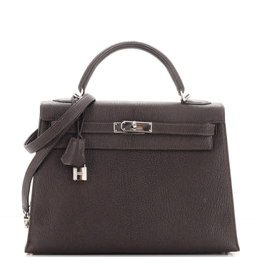 Hermes Kelly Handbag Brown Chevre Mangalore with Palladium Hardware 32