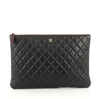 Chanel O Case Clutch Quilted Caviar Large Black