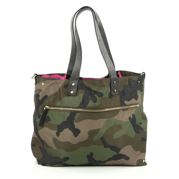 Valentino Rockstud Front Pocket Reversible Tote Camo Canvas Large Green