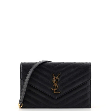 Saint Laurent Classic Monogram Wallet on Chain Matelasse Chevron Leather Small