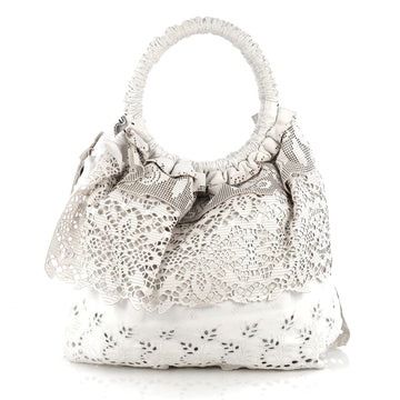 Valentino Laceland Handbag Laser Cut Leather White