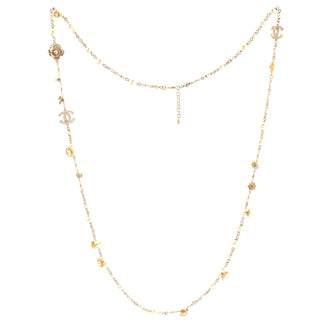 Chanel CC Flower Single Strand Long Necklace Metal and Faux Pearls