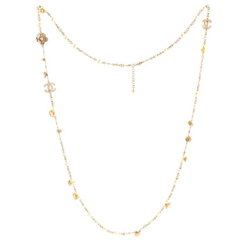 Chanel CC Flower Single Strand Long Necklace Metal and Faux Pearls