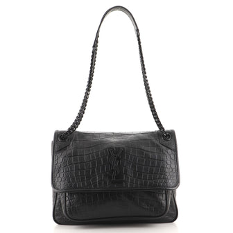 Saint Laurent Niki Chain Flap Bag Crocodile Embossed Leather Medium