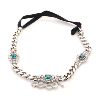 Gucci Logo Charm Chain Station Headband Metal with Crystals and Elastic