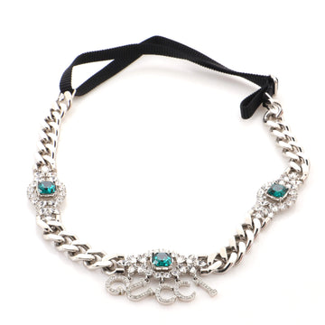 Gucci Logo Charm Chain Station Headband Metal with Crystals and Elastic